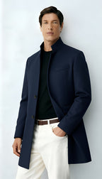 Men's Wool-Blend Coat – Elegant Longline Overcoat with Notch Lapels & Button Closure for Formal & Smart-Casual Wear