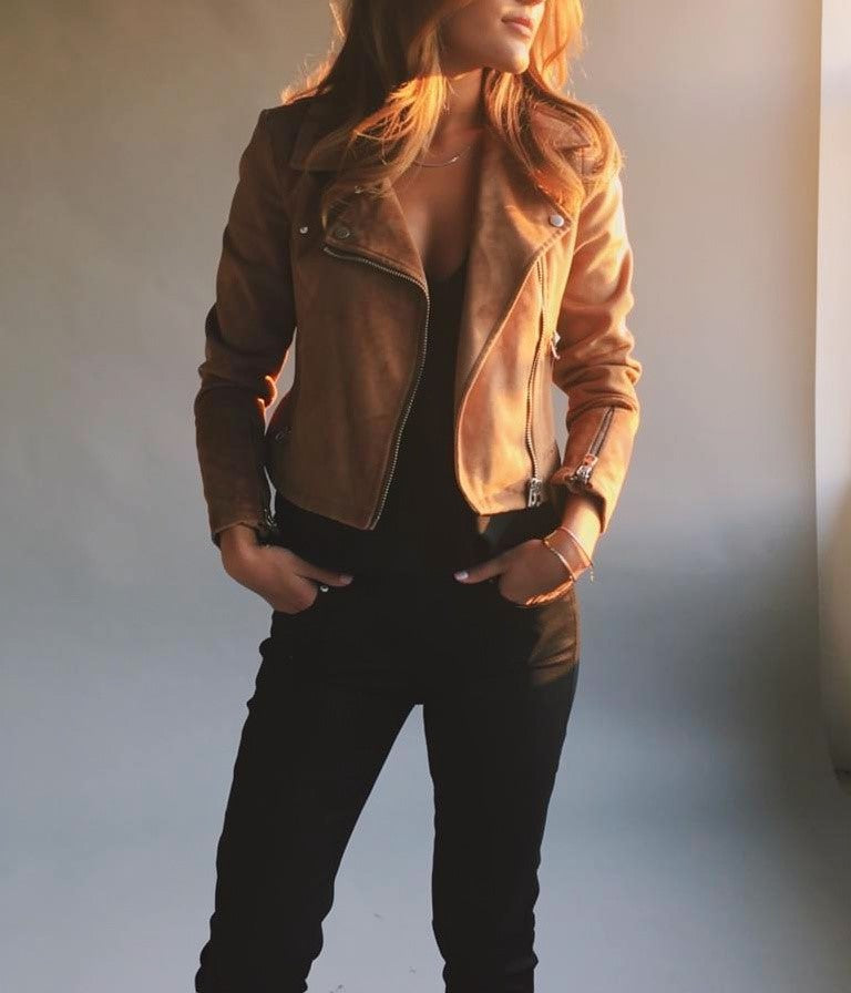 Anthea Women’s Suede Biker Jacket with Classic Moto Design