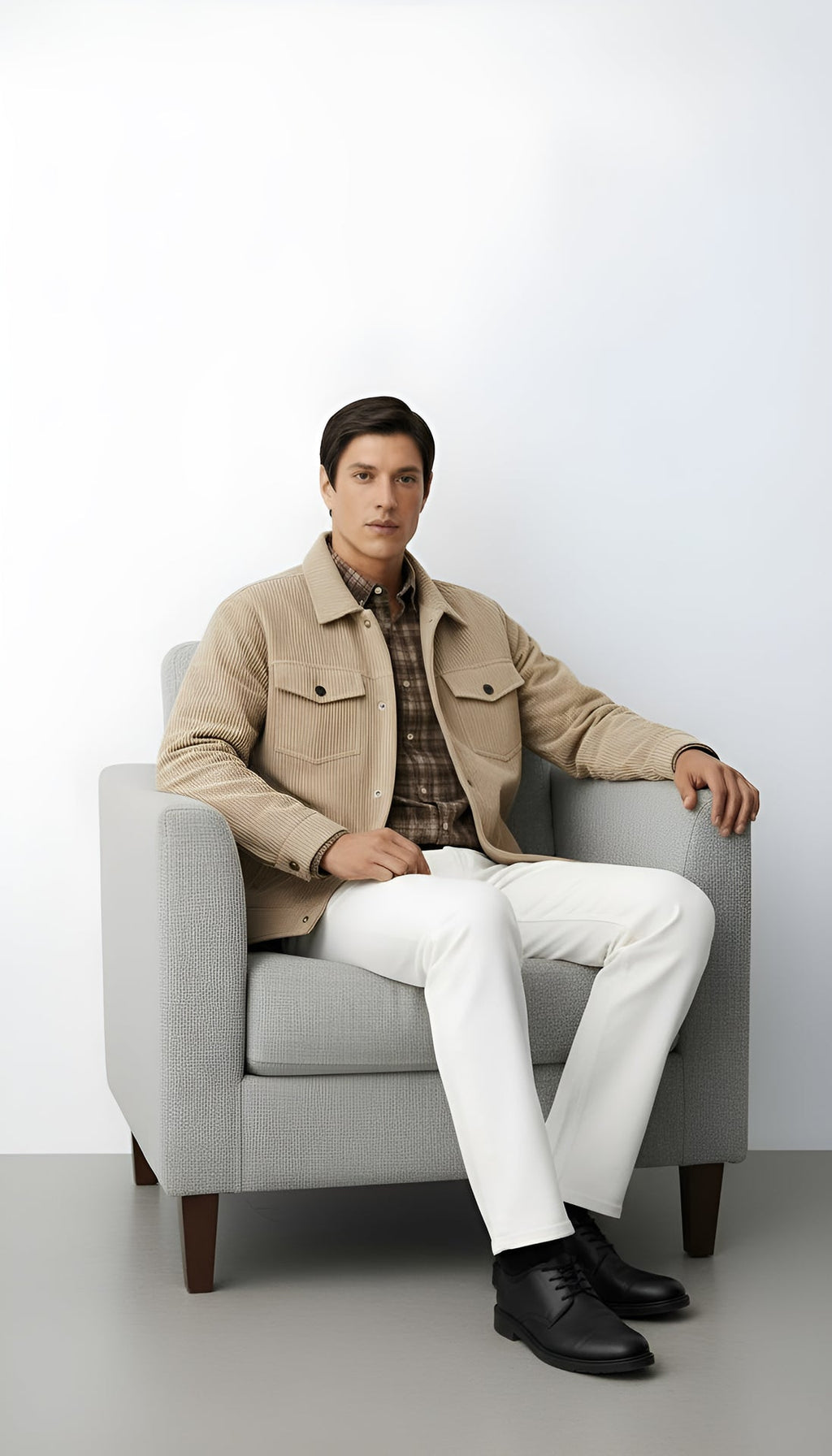 Men’s Button-Front Jacket with Shirt Collar and Chest Pockets – Casual Lightweight Overshirt