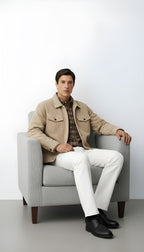 Men’s Button-Front Jacket with Shirt Collar and Chest Pockets – Casual Lightweight Overshirt