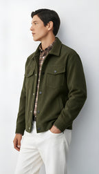 Men’s Button-Front Jacket with Shirt Collar and Chest Pockets – Casual Lightweight Overshirt