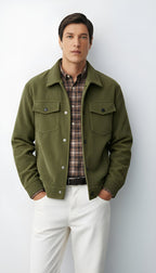Men’s Button-Front Jacket with Shirt Collar and Chest Pockets – Casual Lightweight Overshirt