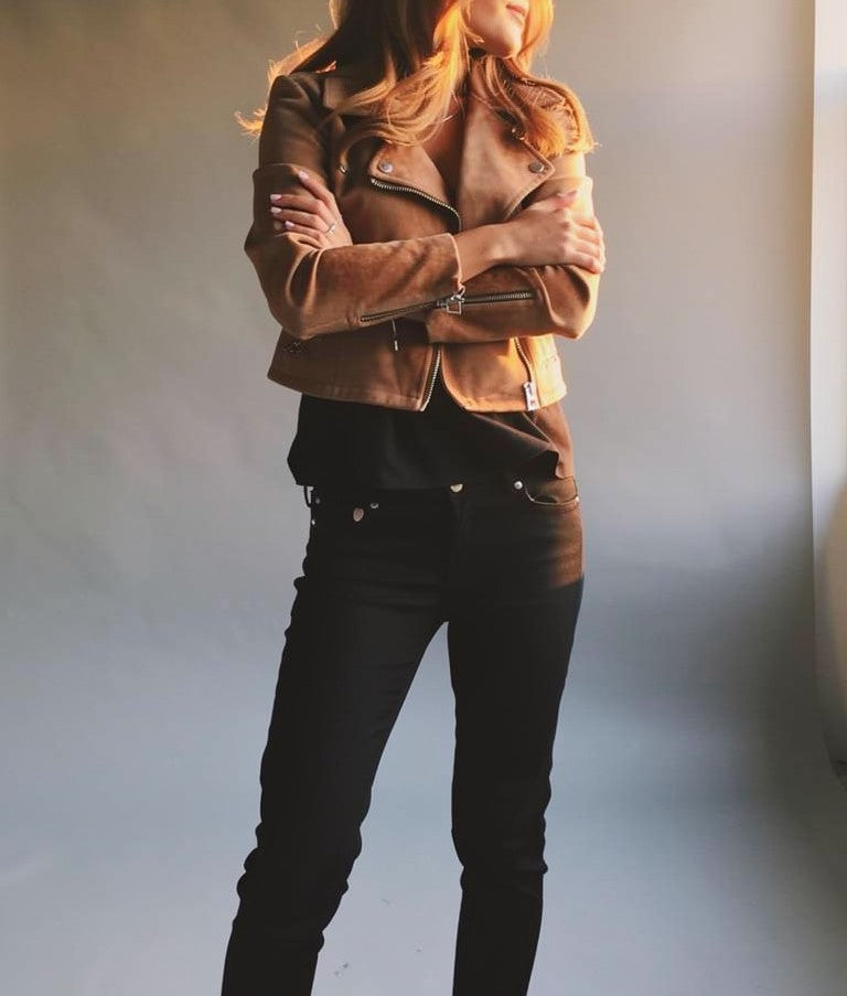 Anthea Women’s Suede Biker Jacket with Classic Moto Design