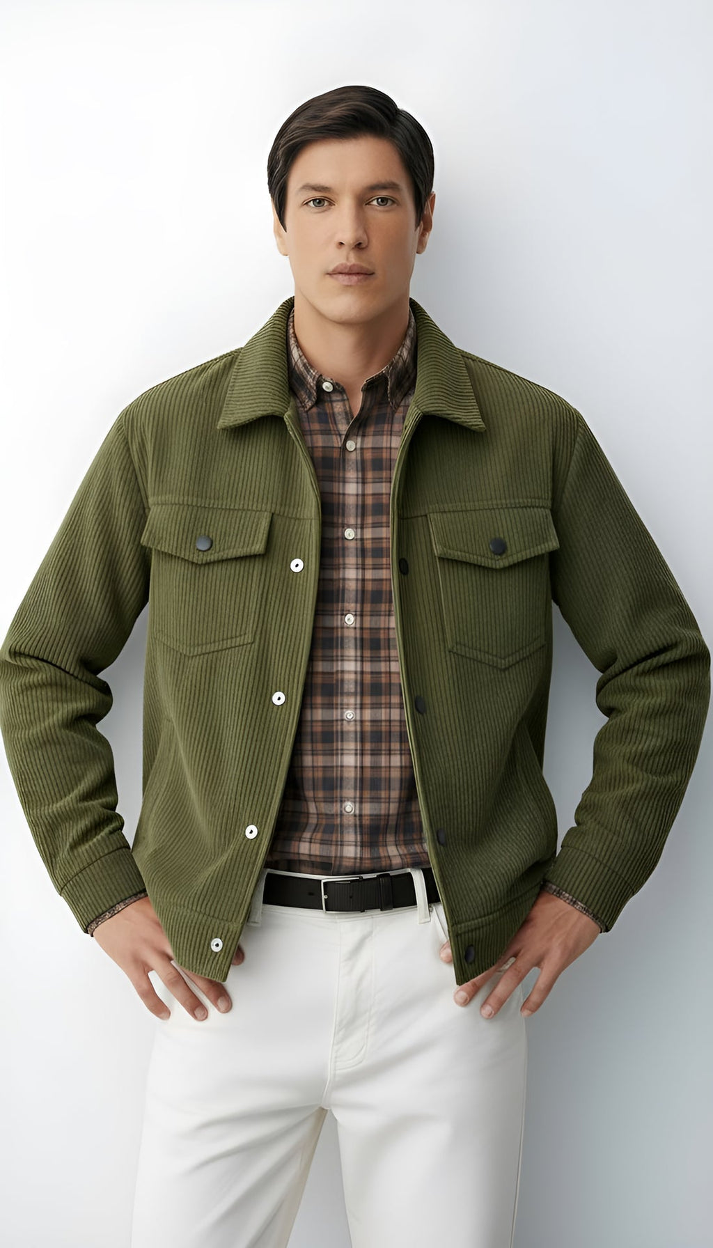 Men’s Button-Front Jacket with Shirt Collar and Chest Pockets – Casual Lightweight Overshirt