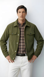 Men’s Button-Front Jacket with Shirt Collar and Chest Pockets – Casual Lightweight Overshirt
