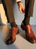 Joseph Men’s Monk Strap Wingtip Dress Shoes with Buckle Closure