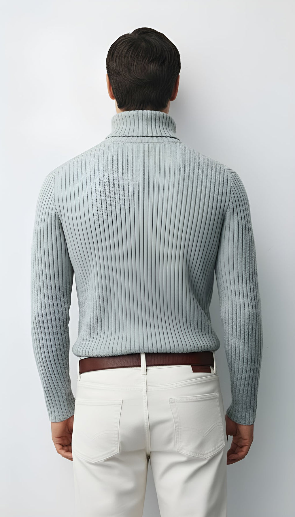 Men's Ribbed Knit Slim Fit Turtleneck Sweater - Wool Blend Pullover for Smart-Casual & Winter Wear