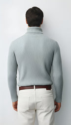 Men's Ribbed Knit Slim Fit Turtleneck Sweater - Wool Blend Pullover for Smart-Casual & Winter Wear