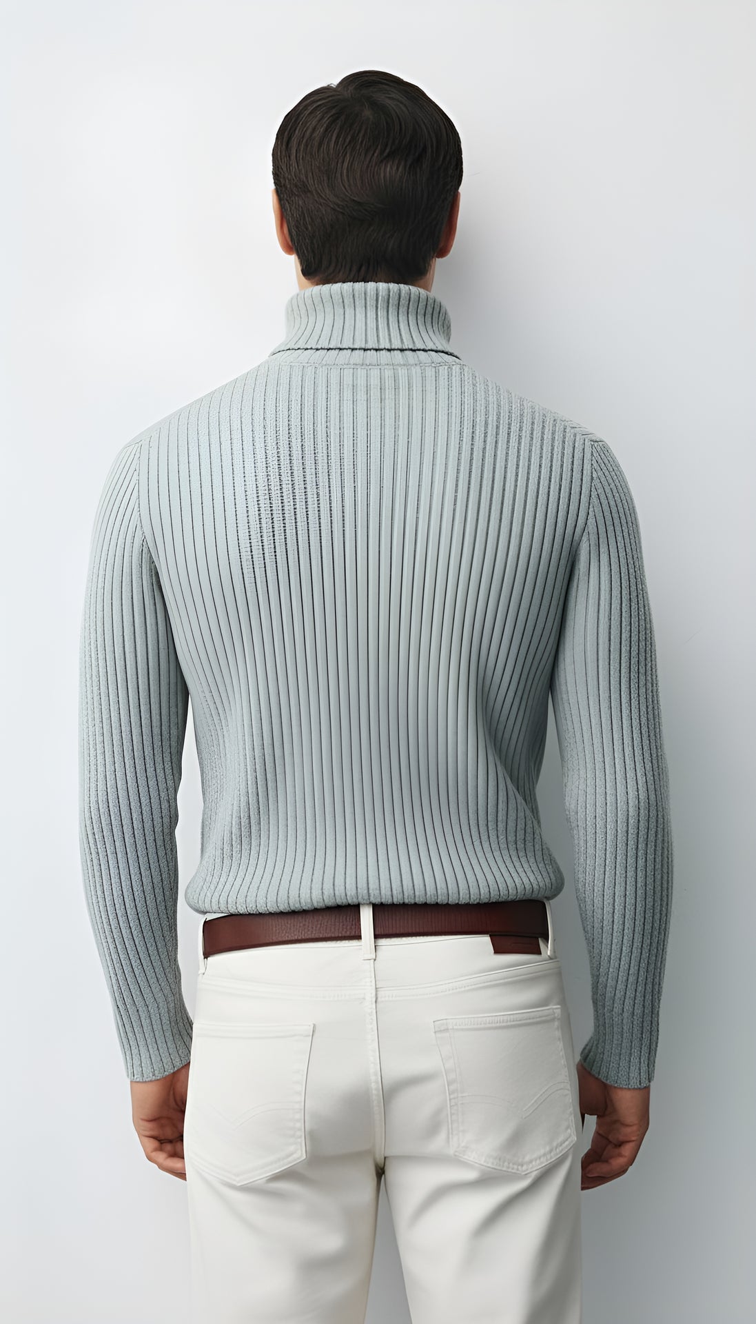 Men's Ribbed Knit Slim Fit Turtleneck Sweater - Wool Blend Pullover for Smart-Casual & Winter Wear