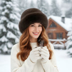 Women’s Plush Faux Fur Winter Hat - Cossack Style Hat with Wide Rounded Trim