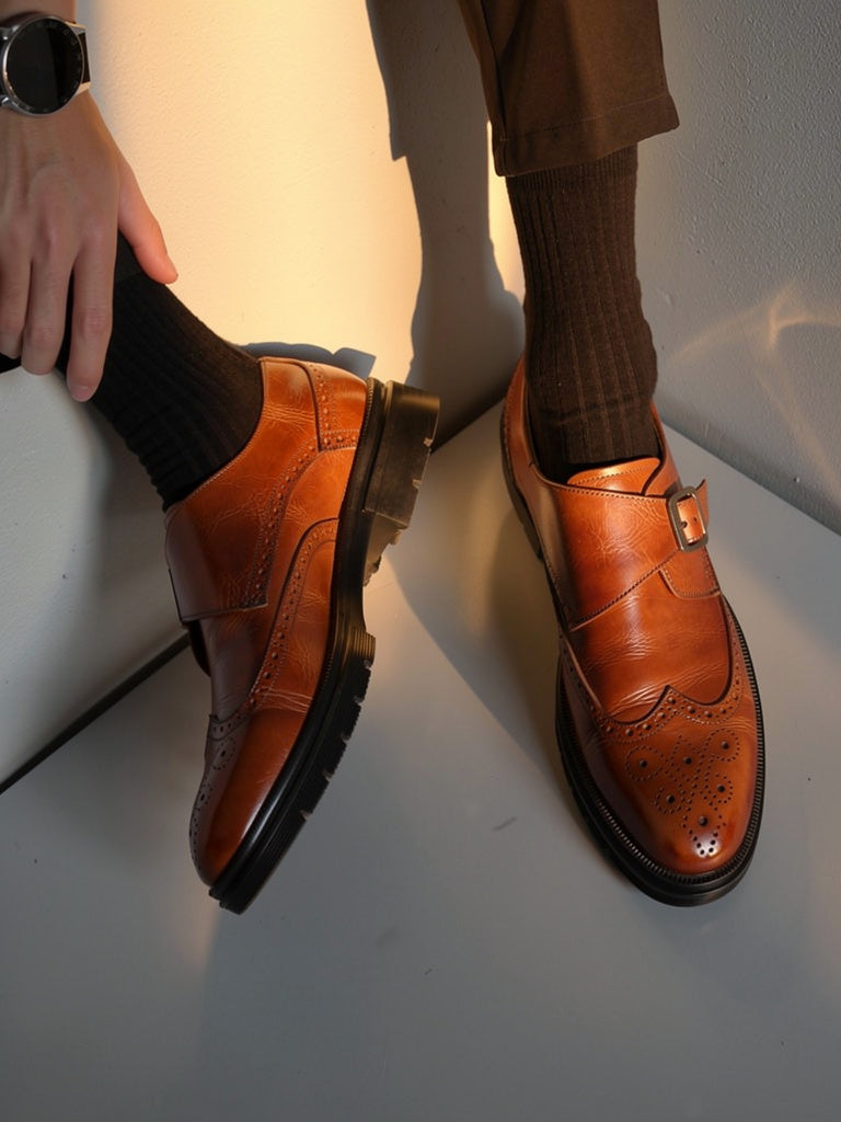 Joseph Men’s Monk Strap Wingtip Dress Shoes with Buckle Closure