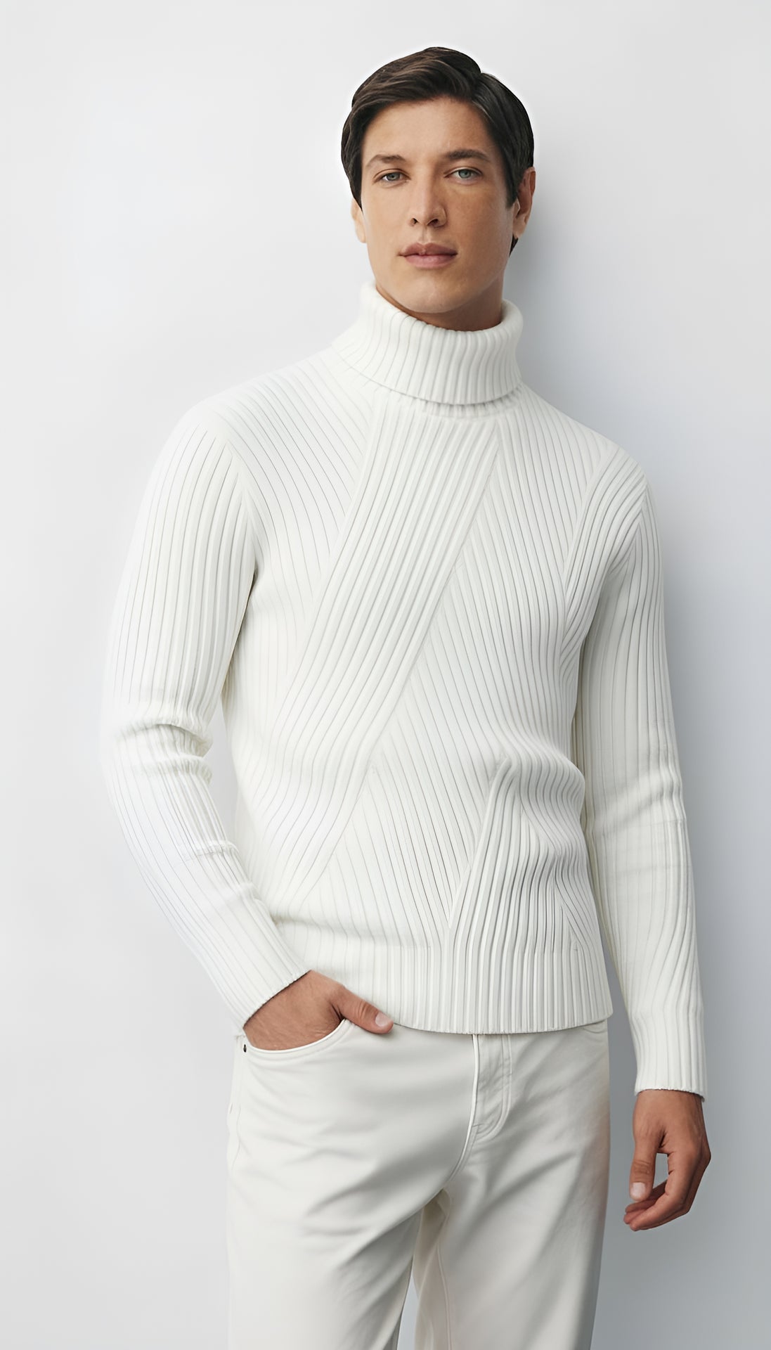 Men's Ribbed Knit Slim Fit Turtleneck Sweater - Wool Blend Pullover for Smart-Casual & Winter Wear