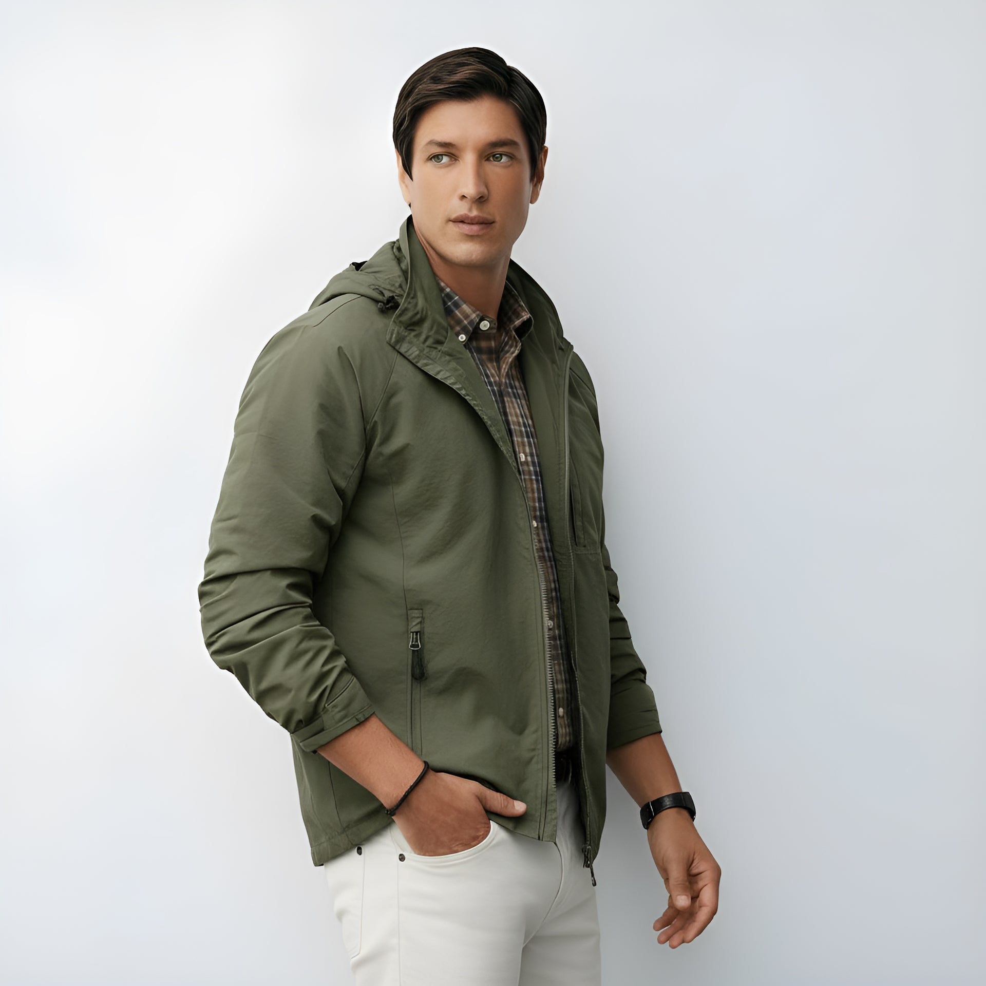 Men's Lightweight Hooded Jacket - Zip-Up Windbreaker for Casual & Outdoor Wear