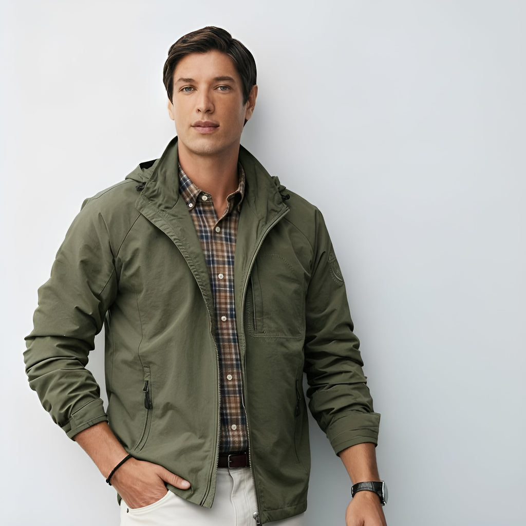 Men's Lightweight Hooded Jacket - Zip-Up Windbreaker for Casual & Outdoor Wear