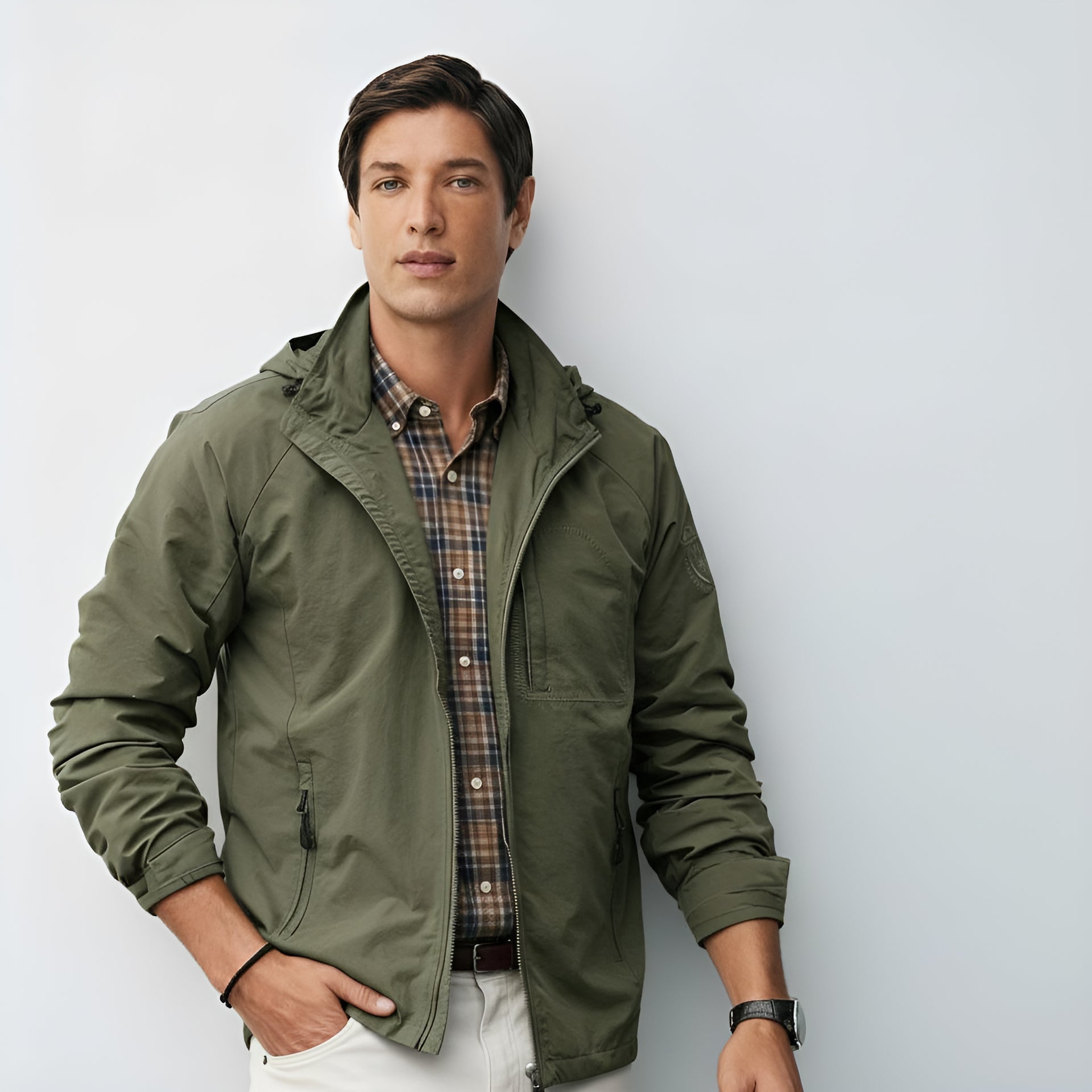 Men's Lightweight Hooded Jacket - Zip-Up Windbreaker for Casual & Outdoor Wear