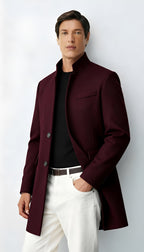 Men's Wool-Blend Coat – Elegant Longline Overcoat with Notch Lapels & Button Closure for Formal & Smart-Casual Wear