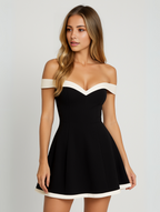 Bethany | Timeless Off-Shoulder Contrast Minidress - Wedding or Ball Dress, Fit & Flare Skirt