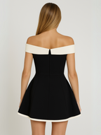 Bethany | Timeless Off-Shoulder Contrast Minidress - Wedding or Ball Dress, Fit & Flare Skirt