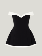 Bethany | Timeless Off-Shoulder Contrast Minidress - Wedding or Ball Dress, Fit & Flare Skirt