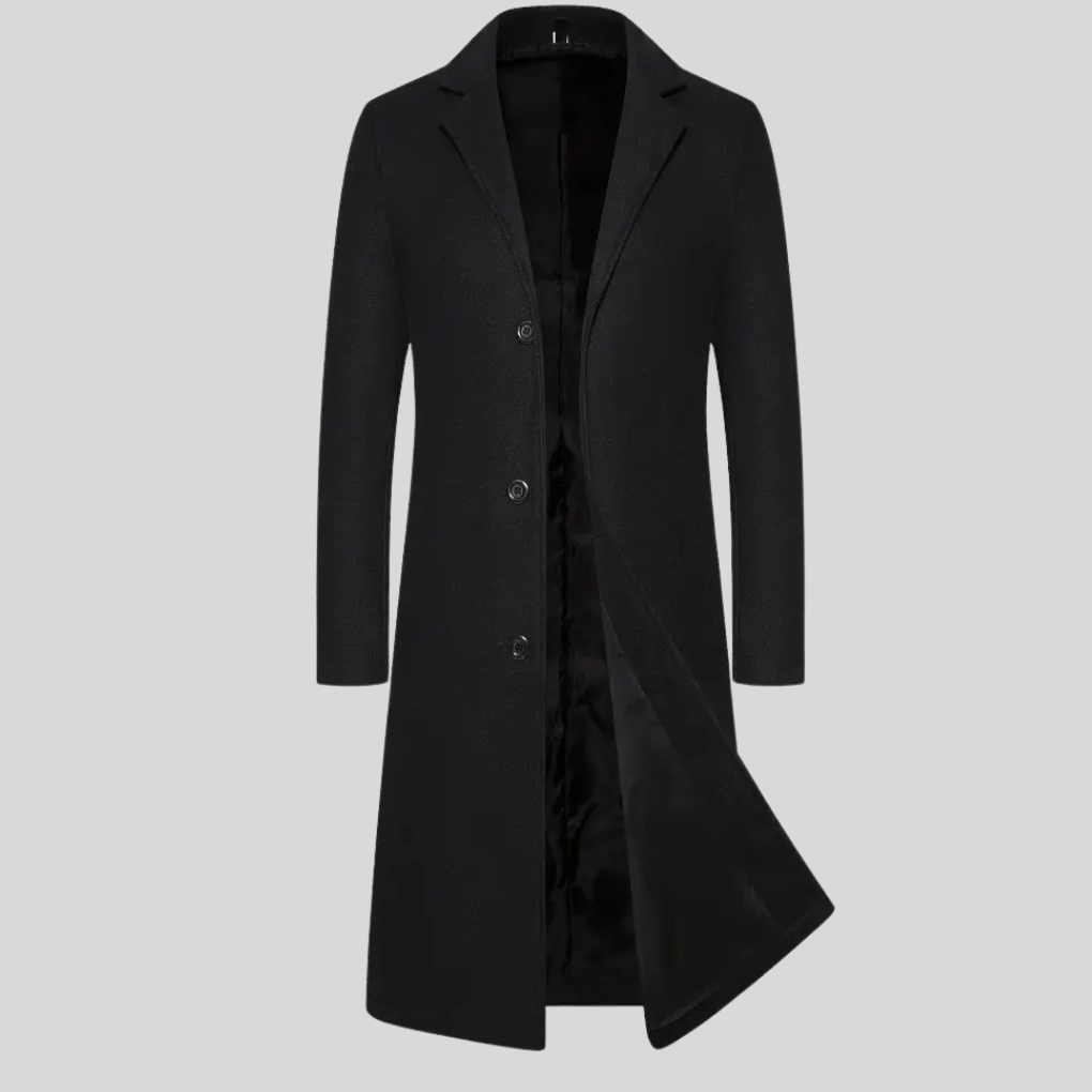 Men’s Formal Long Overcoat  - Structured Winter Coat with Button Front Design