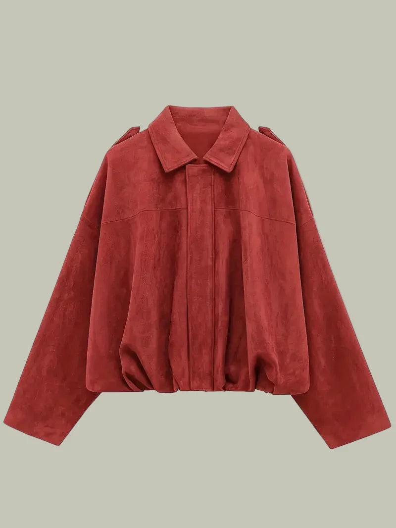 Women’s Short Faux Suede Jacket Oversized Relaxed Fit Stylish Layer
