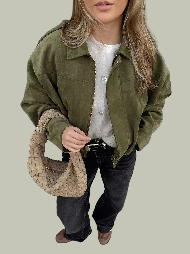 Women’s Short Faux Suede Jacket Oversized Relaxed Fit Stylish Layer