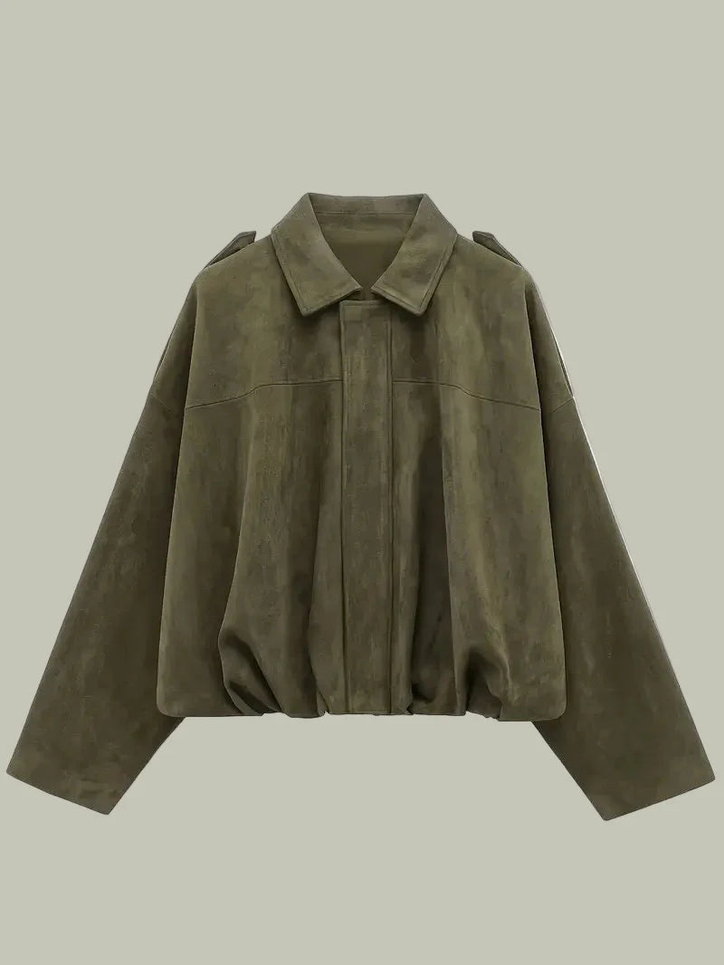 Women’s Short Faux Suede Jacket Oversized Relaxed Fit Stylish Layer