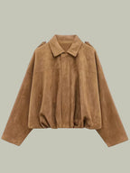 Women’s Short Faux Suede Jacket Oversized Relaxed Fit Stylish Layer