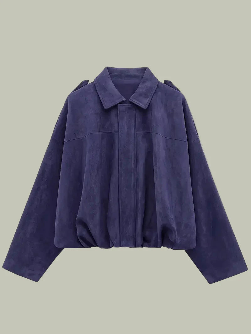 Women’s Short Faux Suede Jacket Oversized Relaxed Fit Stylish Layer
