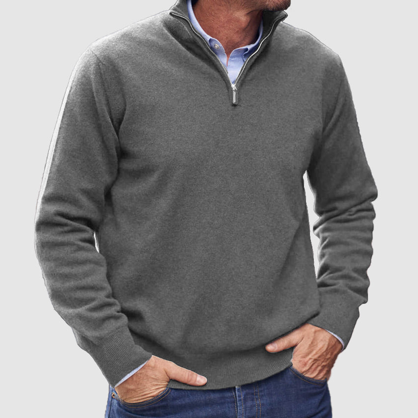 Men’s Classic Zip-Up Knit Sweater – Long Sleeve Half Zip Pullover with Ribbed Cuffs & Hem – Smart Casual Everyday Jumper