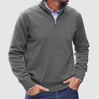 Men’s Classic Zip-Up Knit Sweater – Long Sleeve Half Zip Pullover with Ribbed Cuffs & Hem – Smart Casual Everyday Jumper