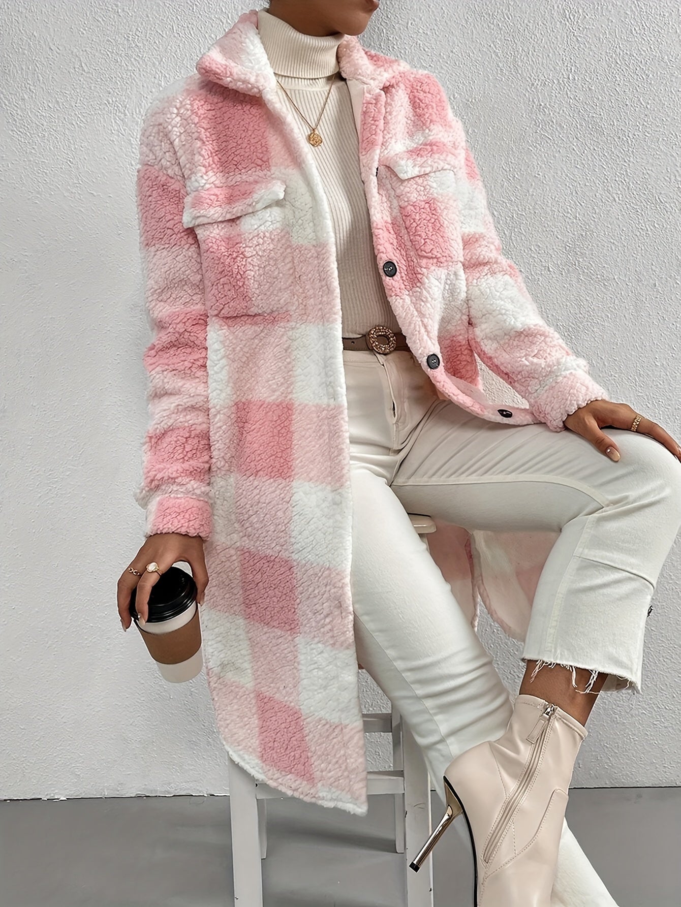 Zoe | Women’s Longline Oversized Plaid Coat - Cozy Stylish Winter Button Down Outerwear Jacket