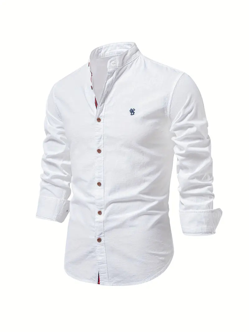 David | Men’s Tailored Shirt with Buttons – Grandad Collar - Everyday Casual & Smart Look