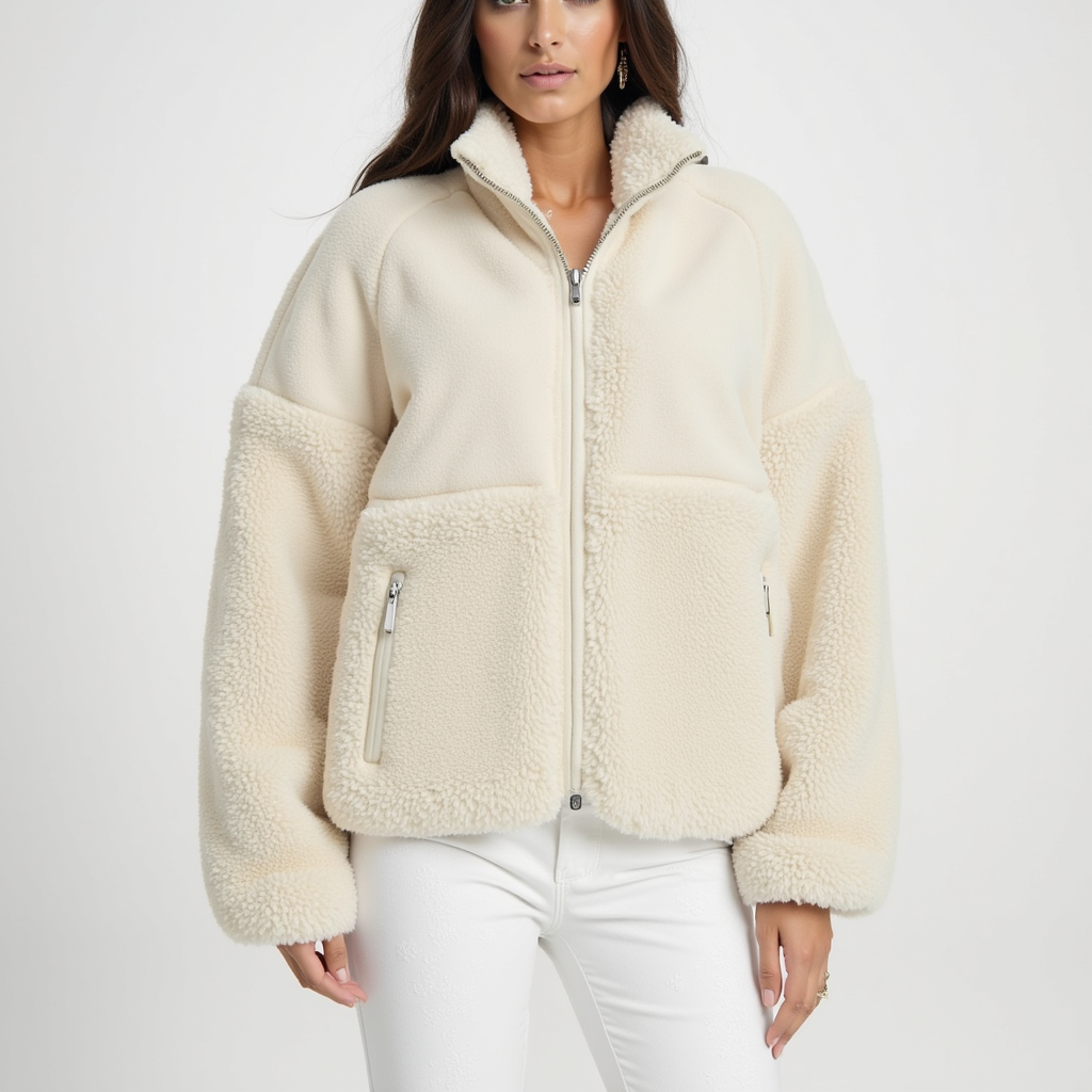Andrea Women’s Oversized Teddy Fleece Jacket – Winter Casual Style