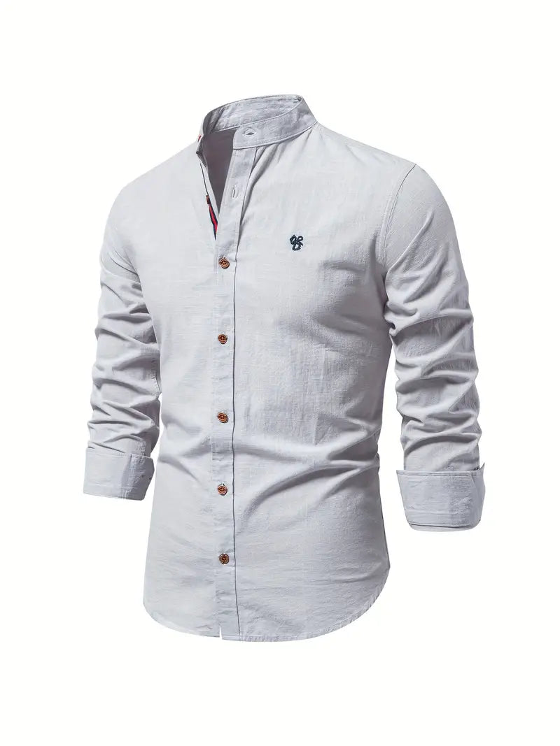 David | Men’s Tailored Shirt with Buttons – Grandad Collar - Everyday Casual & Smart Look