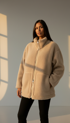 Molly | Women's Zip up Jacket - Relaxed Fit, Teddy Fabric