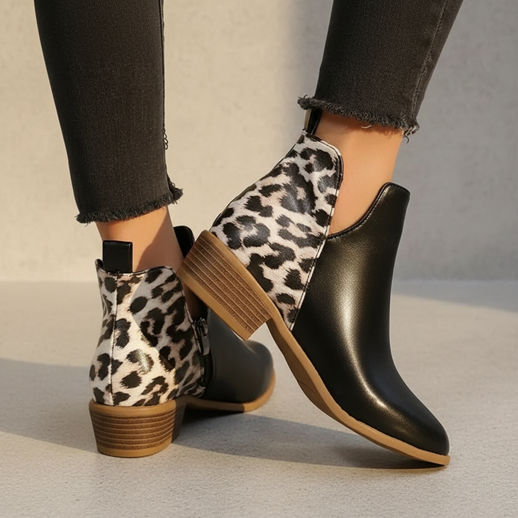 Women's Ankle Boots - Pointed Toe, Low Block Heel, Trendy Design with Zipper Closure