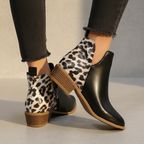 Women's Ankle Boots - Pointed Toe, Low Block Heel, Trendy Design with Zipper Closure