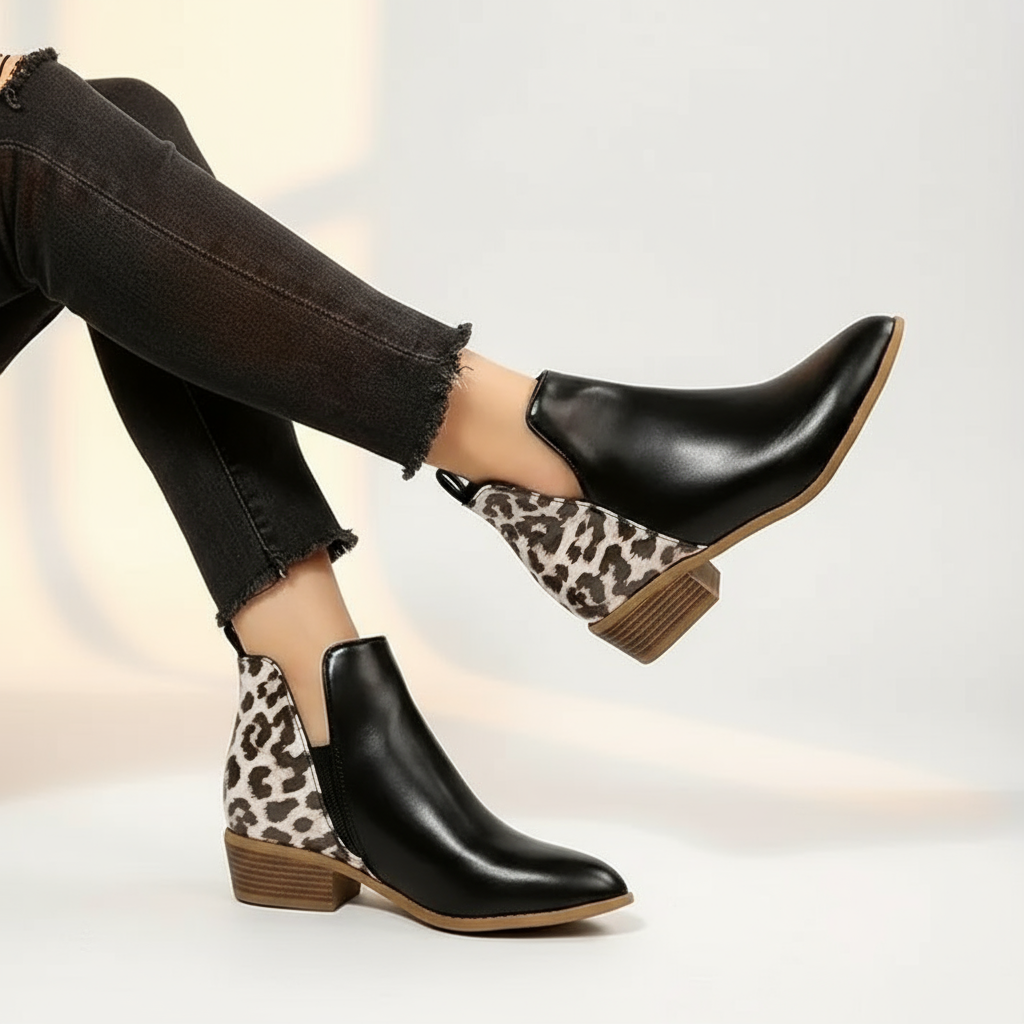 Women's Ankle Boots - Pointed Toe, Low Block Heel, Trendy Design with Zipper Closure