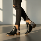 Women's Ankle Boots - Pointed Toe, Low Block Heel, Trendy Design with Zipper Closure