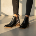 Women's Ankle Boots - Pointed Toe, Low Block Heel, Trendy Design with Zipper Closure