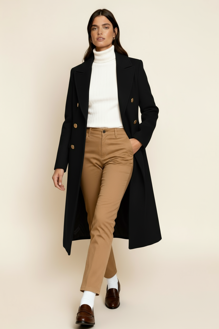 Women’s Wool Blend Overcoat – Double-Breasted Long Coat - Tailored with Classic Lapel