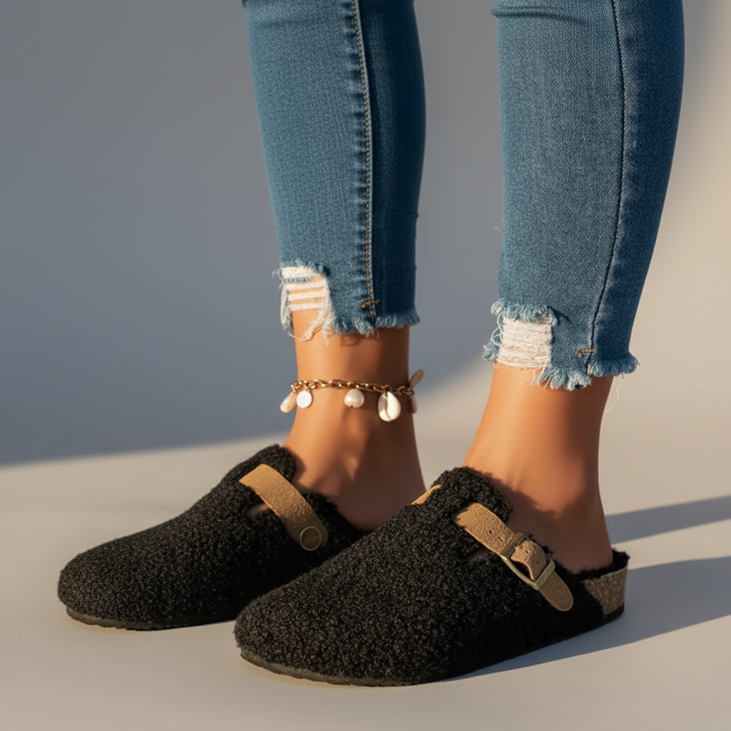 Women’s Slip-On Slippers with Buckle Detail - Cozy Soft Indoor & Outdoor Comfort Footwear