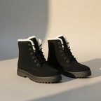 Women’s Lace-Up Boots - Suede Look - Faux Fur Lining - Flat Sole Comfort