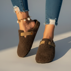 Women’s Slip-On Slippers with Buckle Detail - Cozy Soft Indoor & Outdoor Comfort Footwear