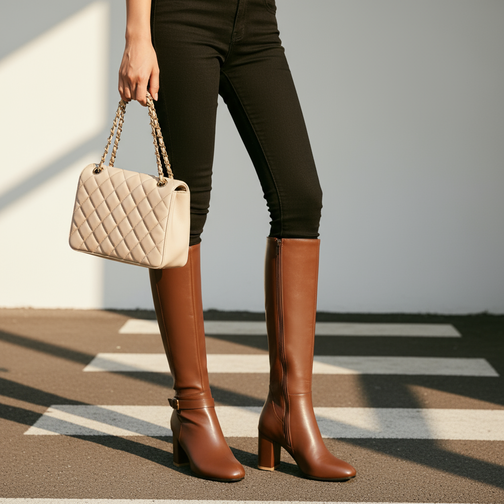 Women’s Knee-High faux Leather Boots with Block Heel | Classic for Autumn & Winter