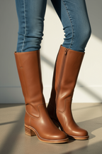Women’s Knee-High Western Pull-On Boots with Low Stacked Heel