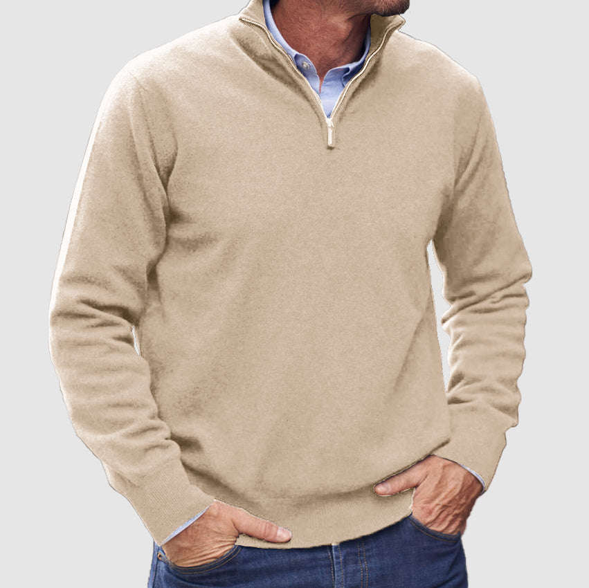 Men’s Classic Zip-Up Knit Sweater – Long Sleeve Half Zip Pullover with Ribbed Cuffs & Hem – Smart Casual Everyday Jumper