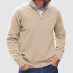 Men’s Classic Zip-Up Knit Sweater – Long Sleeve Half Zip Pullover with Ribbed Cuffs & Hem – Smart Casual Everyday Jumper