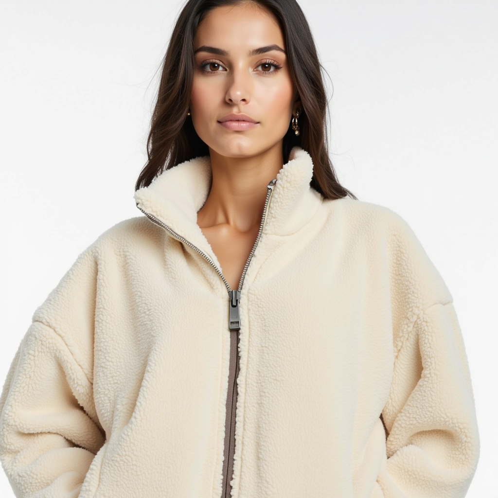Andrea Women’s Oversized Teddy Fleece Jacket – Winter Casual Style